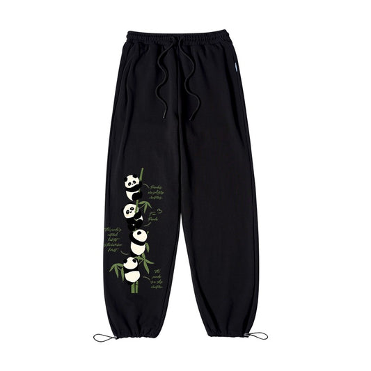 Women panda print sweatpants spring loose wide leg pants sports pants