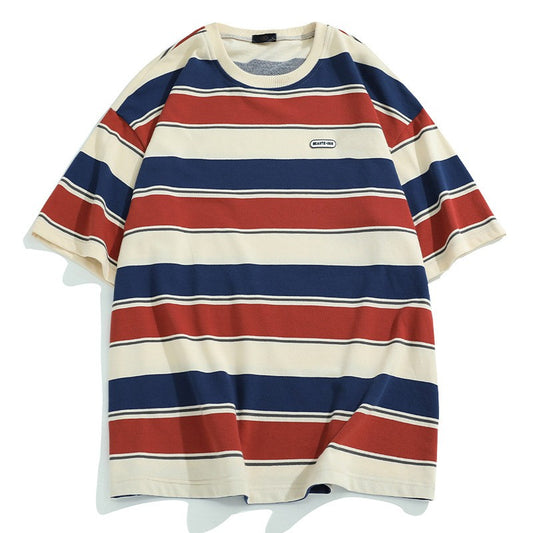 Large version striped short-sleeved T-shirt for women