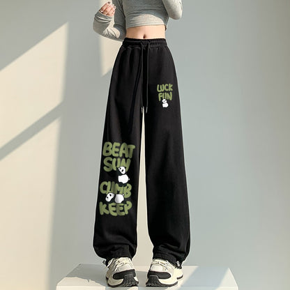 Panda graphic sweatpants women high waist spring sports long pants