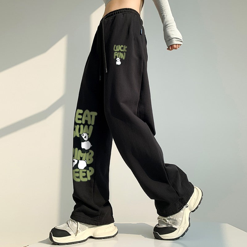 Panda graphic sweatpants women high waist spring sports long pants