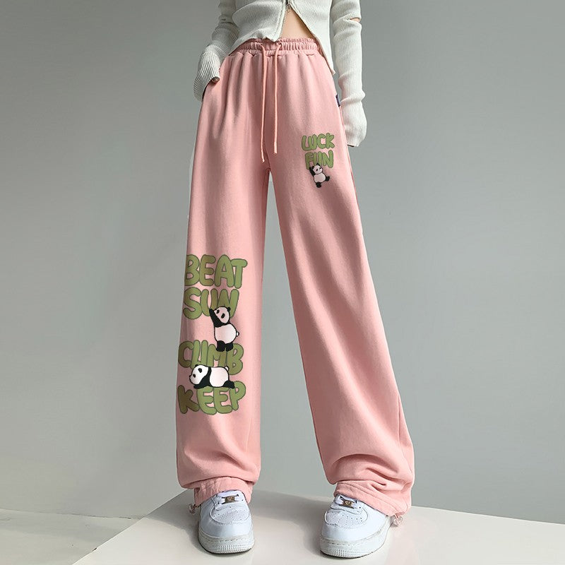 Panda graphic sweatpants women high waist spring sports long pants