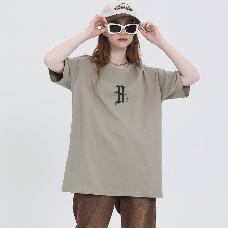 Brown oversize short-sleeved gothic letter t-shirt for women