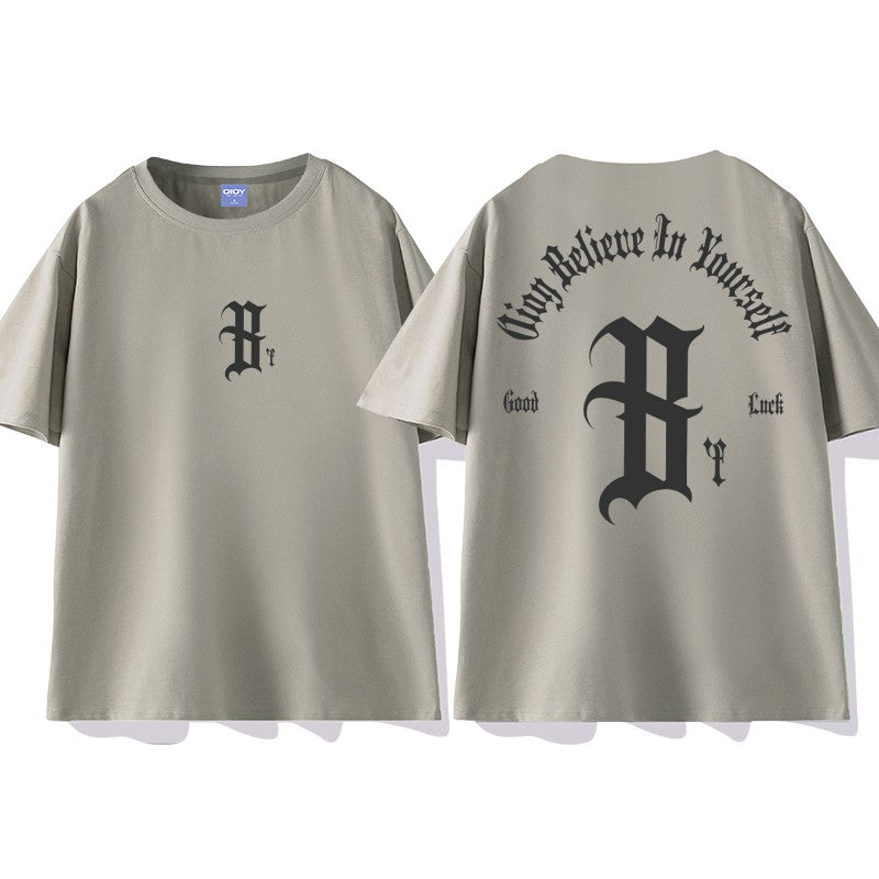 Brown oversize short-sleeved gothic letter t-shirt for women