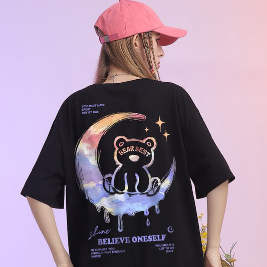 Moon T-shirt UNISEX black trendy summer loose fit