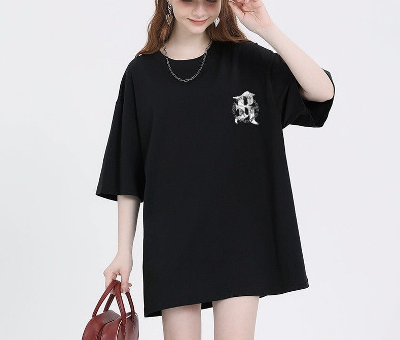 T-shirt women's black short-sleeved top trendy