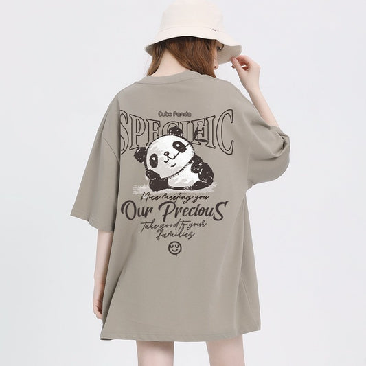 Panda T-shirt coffee American retro pure cotton