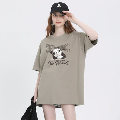 Panda T-shirt coffee American retro pure cotton