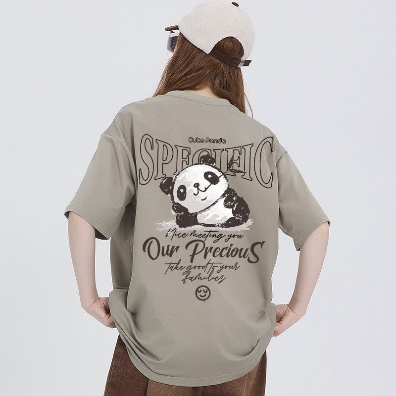 Panda T-shirt coffee American retro pure cotton