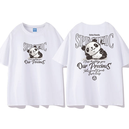 Panda T-shirt coffee American retro pure cotton