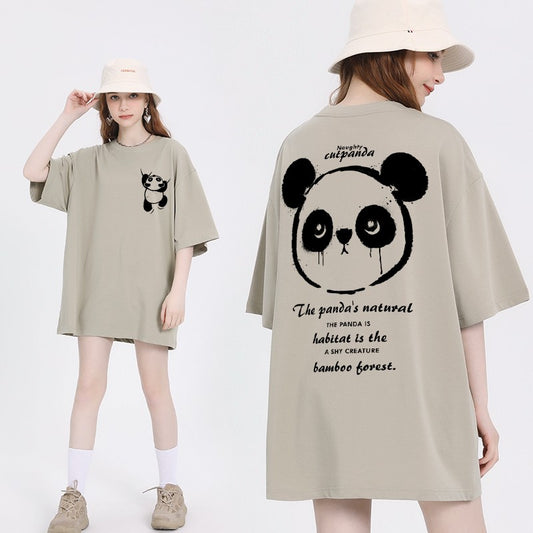 Panda T-shirt women's design new coffee pure cotton top