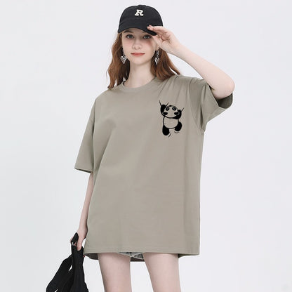 Panda T-shirt women's design new coffee pure cotton top