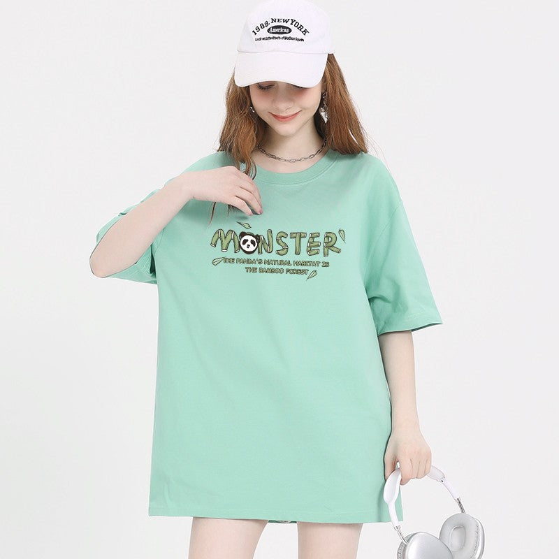 Bear green short-sleeved T-shirt for women couple wear