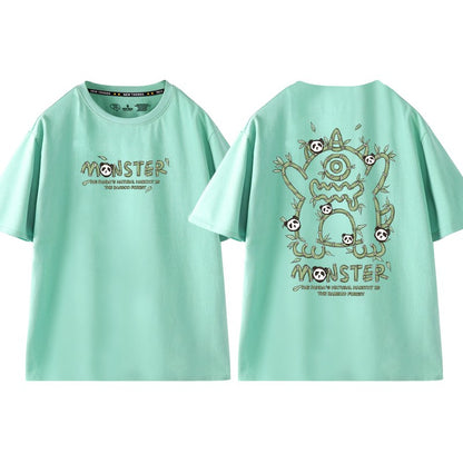 Bear green short-sleeved T-shirt for women couple wear