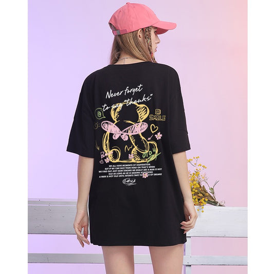 T-shirt black women's short-sleeved summer loose fit couple tops