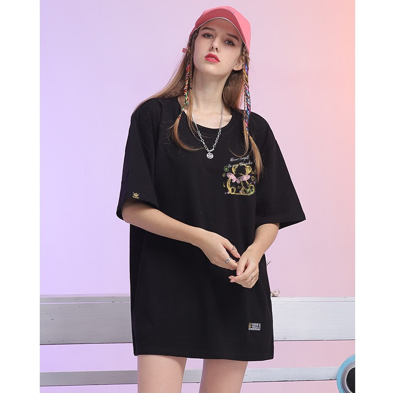 T-shirt black women's short-sleeved summer loose fit couple tops