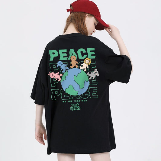 World Peace T-shirt Short Sleeve Top Women's Loose Large Size T-shirt