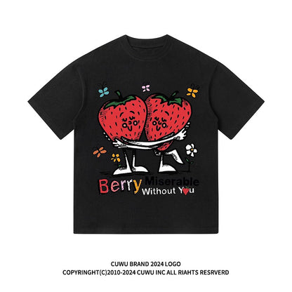 T-shirts berry without you latter print casual oversize unisex couple tee