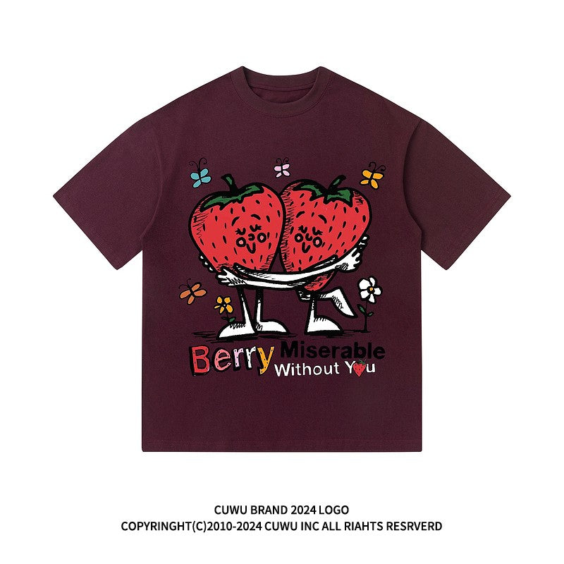 T-shirts berry without you latter print casual oversize unisex couple tee