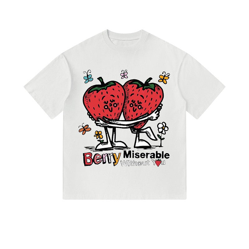 T-shirts berry without you latter print casual oversize unisex couple tee