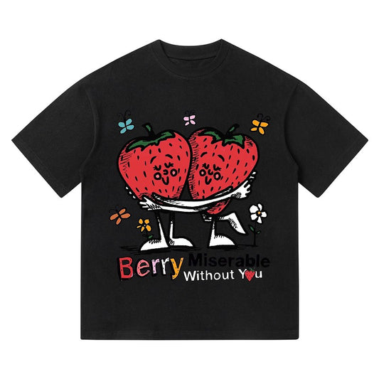 T-shirts berry without you latter print casual oversize unisex couple tee