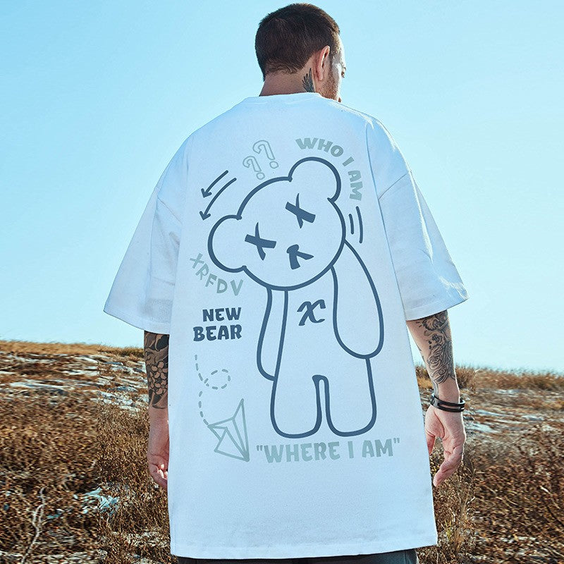 Unisex bear graphic t-shirt pure cotton loose fit