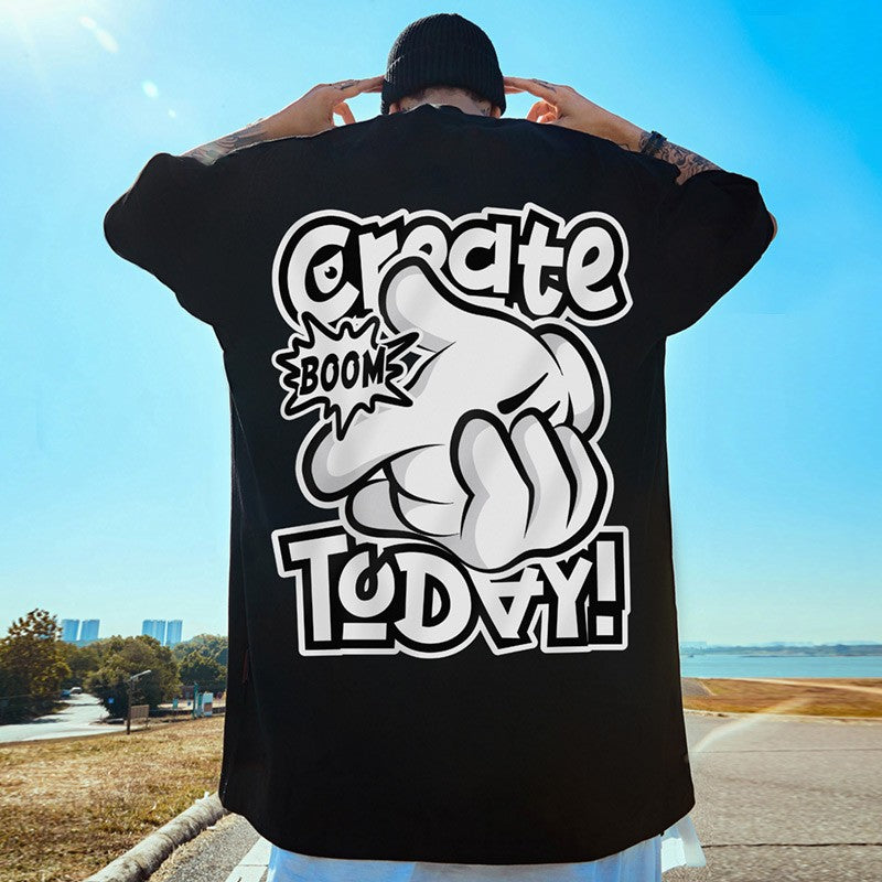 T-shirt today later print men's hip-hop trendy oversize unisex T-shirt