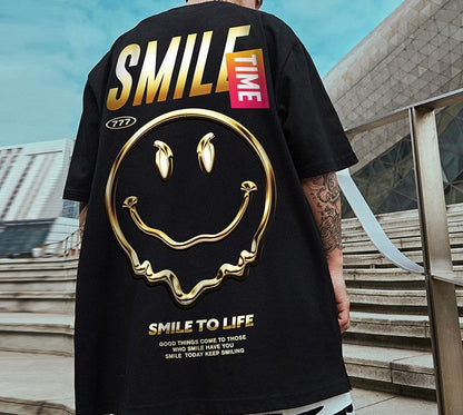 Oversize smile face short-sleeved T-shirt