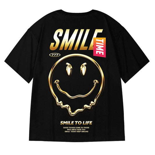 Oversize smile face short-sleeved T-shirt