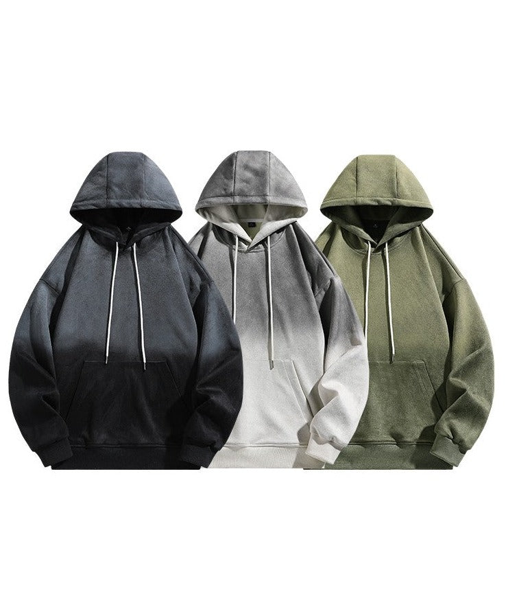 Black unisex gradient hoodies loose and versatile pullover