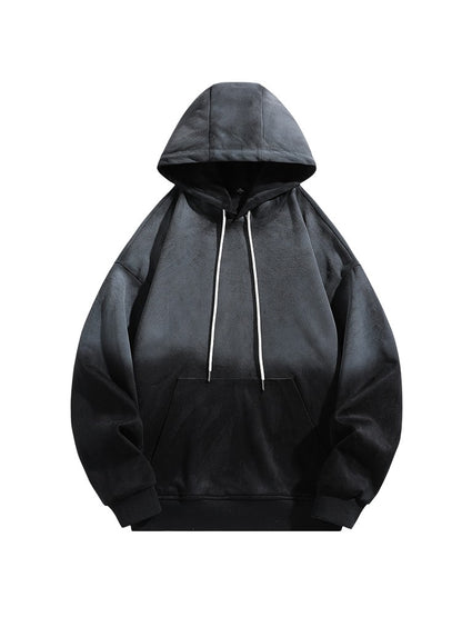 Black unisex gradient hoodies loose and versatile pullover