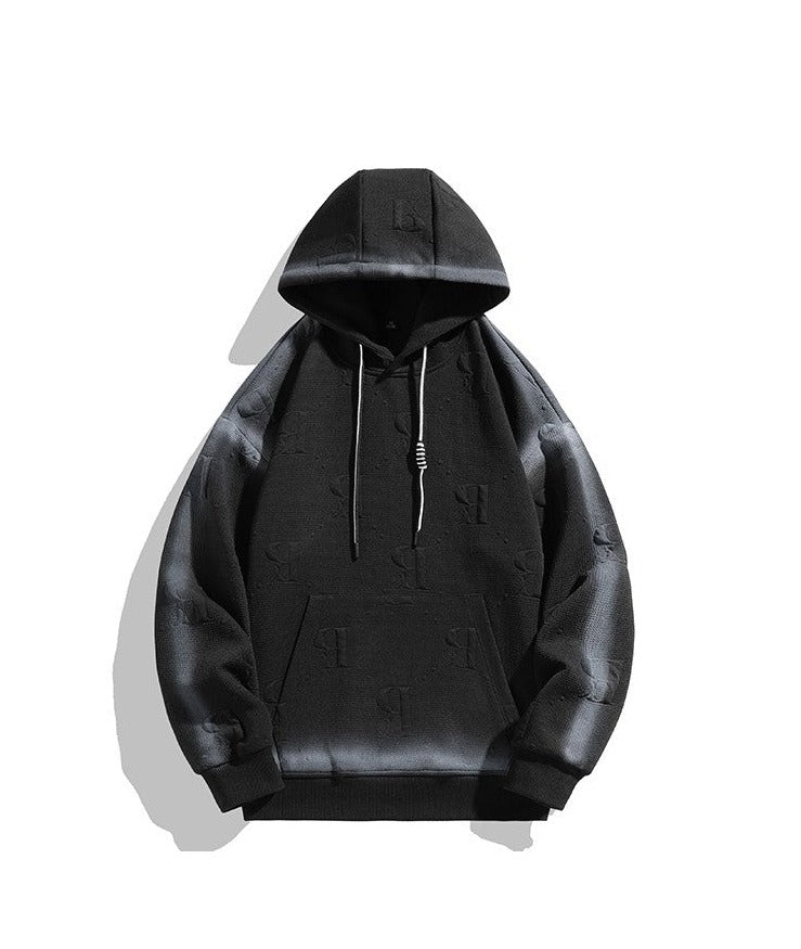 Unisex three-dimensional letter gradient hoodie loose fitting