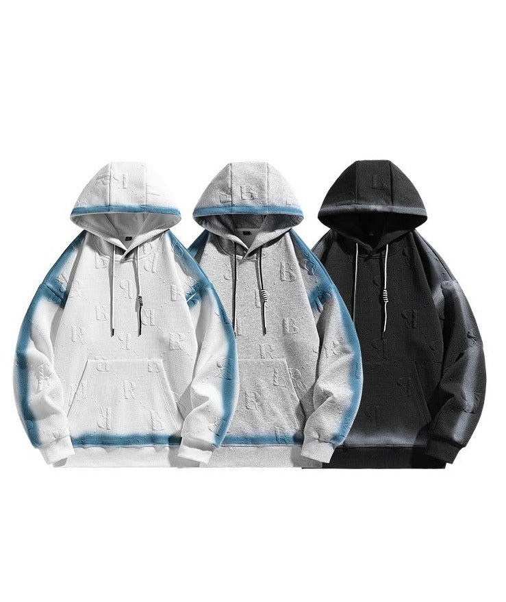 Unisex three-dimensional letter gradient hoodie loose fitting