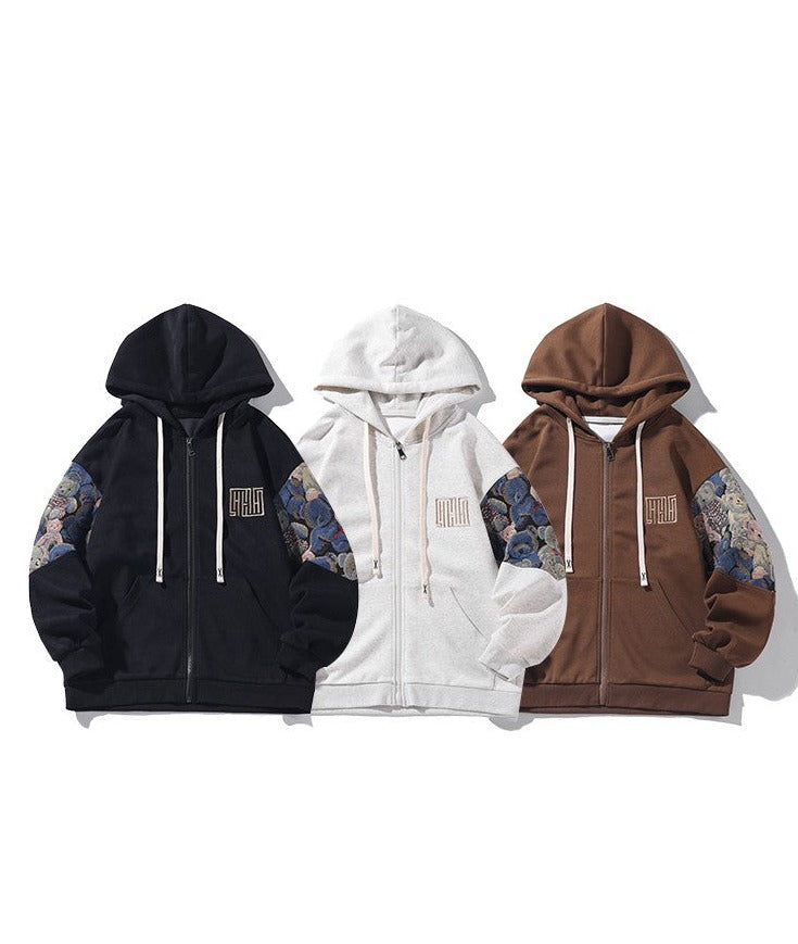 Embrioide hoodies unisex patchwork cardigan hooded sweatshirt for men