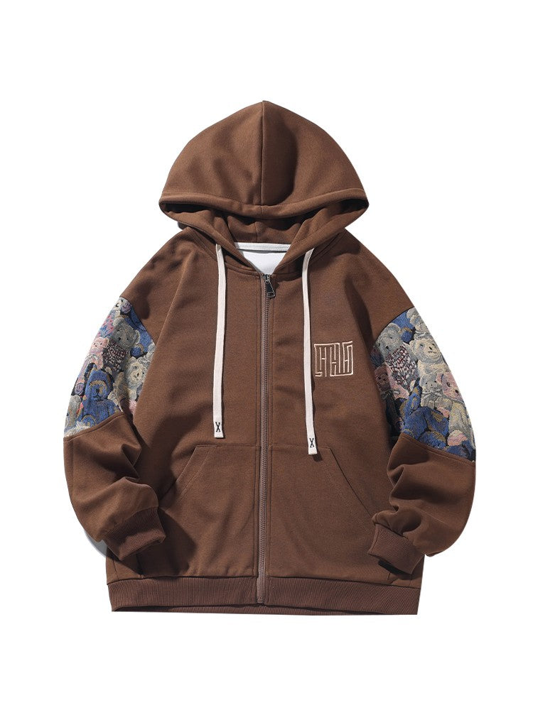 Embrioide hoodies unisex patchwork cardigan hooded sweatshirt for men