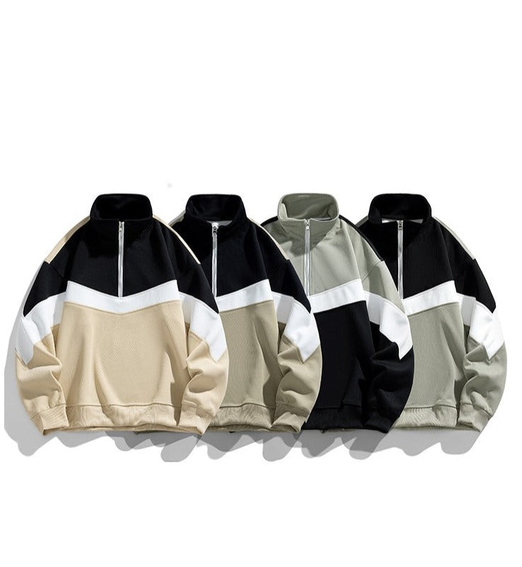 Hoodies front half zipper patchwork pullover unisex couple top