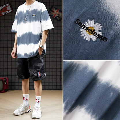 T-shirt tie-dye oversize con gradiente, super popolare, da uomo, comoda e comoda