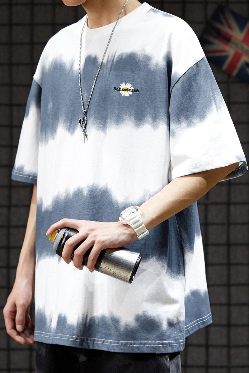 T-shirt tie-dye oversize con gradiente, super popolare, da uomo, comoda e comoda