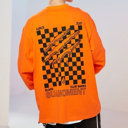 Scratch claw checkerboard letters long sleeve unisex T-shirt