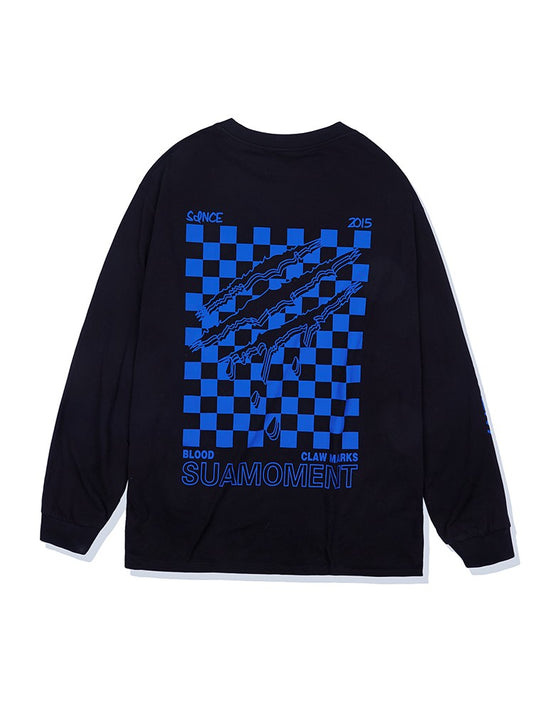 Scratch claw checkerboard letters long sleeve unisex T-shirt