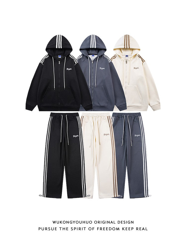 Pullover three-stripes sports and leisure hoodie suits couples fit