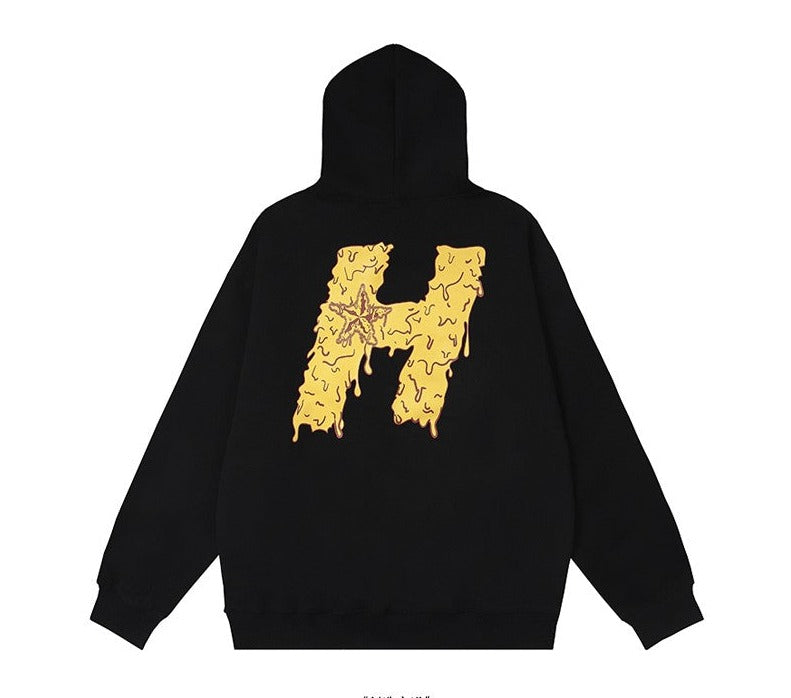 Melting H star letter printed hooded sweatshirt unisex couple hoodies