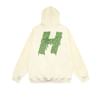 Melting H star letter printed hooded sweatshirt unisex couple hoodies