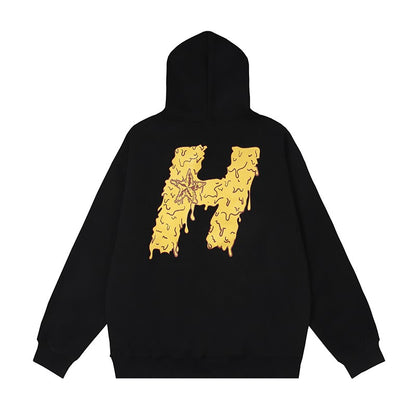 Melting H star letter printed hooded sweatshirt unisex couple hoodies