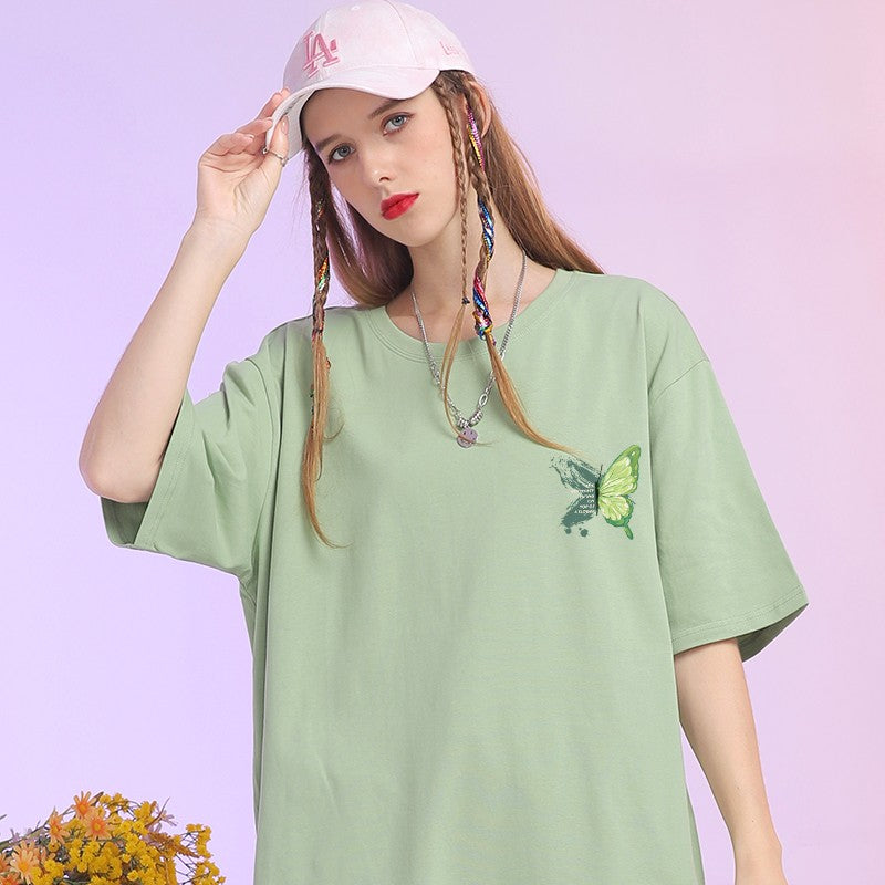 Avocado green t-shirt women's butterfly print vintage tee