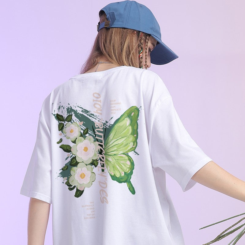 Avocado green t-shirt women's butterfly print vintage tee