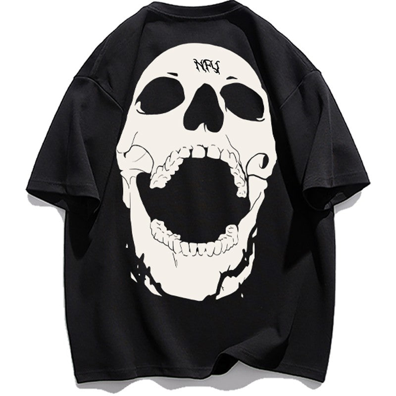 Street skull letter printed short-sleeved cotton T-shirt unisex top