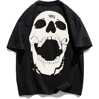 Street skull letter printed short-sleeved cotton T-shirt unisex top