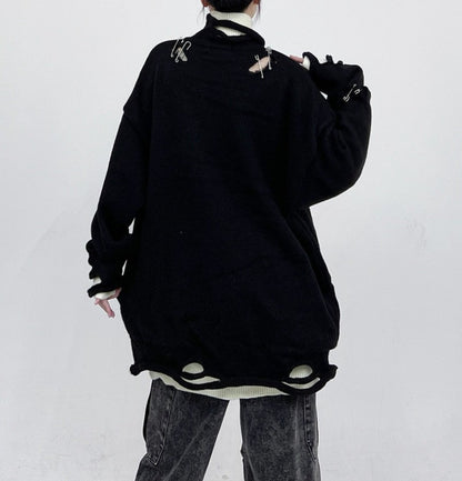 Unisex sweater ripped fake loose high street vibe