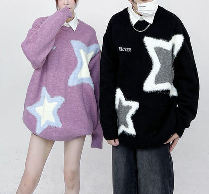 Unisex roasted chestnuts star couple pullover sweater