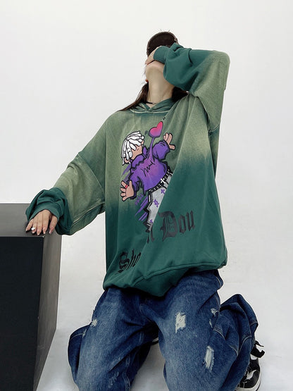 Love gradient unisex hooded sweatshirt oversize washed top trendy